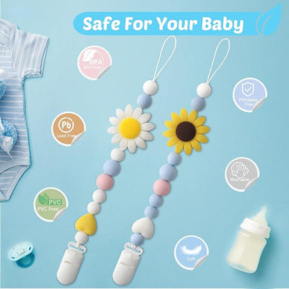 Silicone Pacifier Clip, 2 Pack Pacifier Holder for Boys and Girls