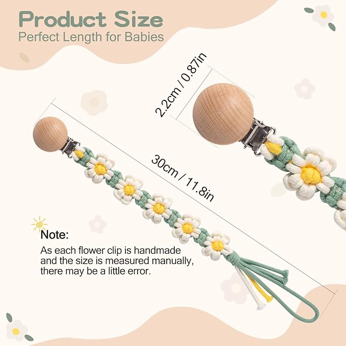 Pacifier Clip for Boys Girls Floral Daisy Macrame Paci Clip