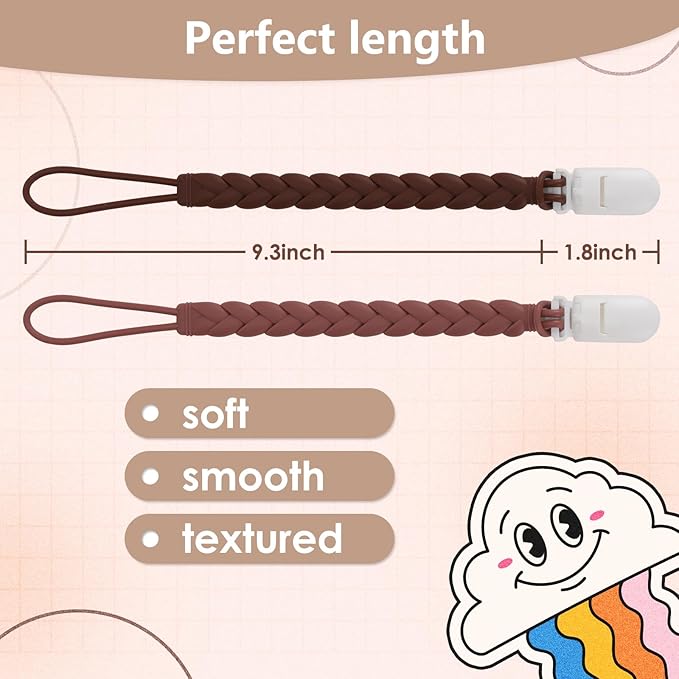 Stylish Silicone Pacifier Clips 4-Pack for Baby Boys and Girls, Woven Rope Flexible Design