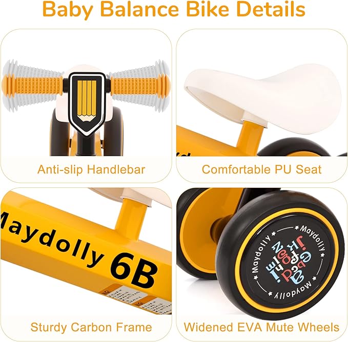 Maydolly Baby Balance Bike Bicycle Toys for 1 Year Old 10-24 Months 4 Wheels