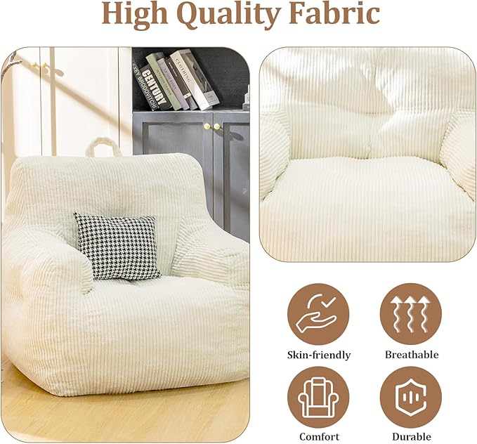 Bean Bag Chair, Faux Fur Bean Bag Chair for Adults, Fluffy and Comfy Bean Bag Chair with Filler, Big Bean Bag Sofa Chair for Reading, Gaming (Beige, Small)