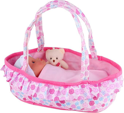 Baby Doll Cradle Bassinet Portable Doll Carrier Carry Bag,Soft Pillow Quilt Plush Bear Doll Clothes Outfit 8-9-10-11-12 Inch