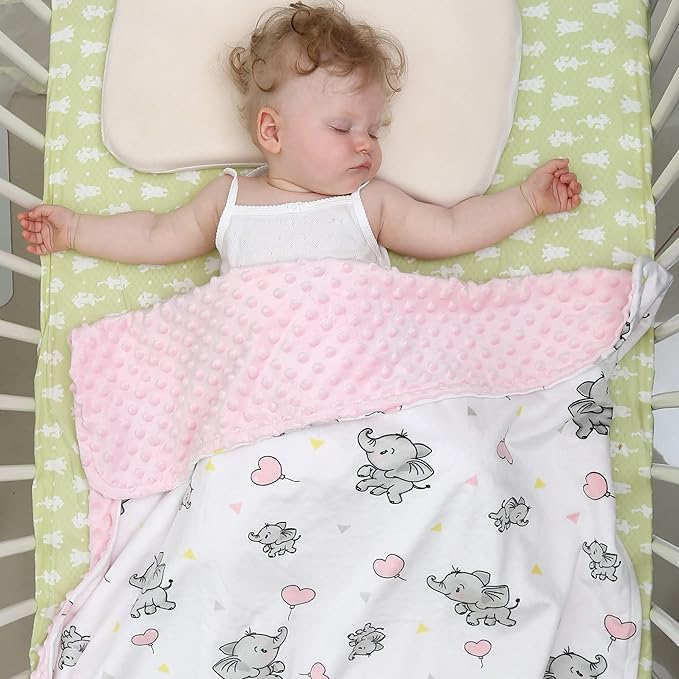DaysU Silky Micro Soft Plush Baby Blankets for Boys with Print Animal Pattern and Soothing Raised Dots, Double Layer Bed Throws for Baby Crib 30x40 Inches