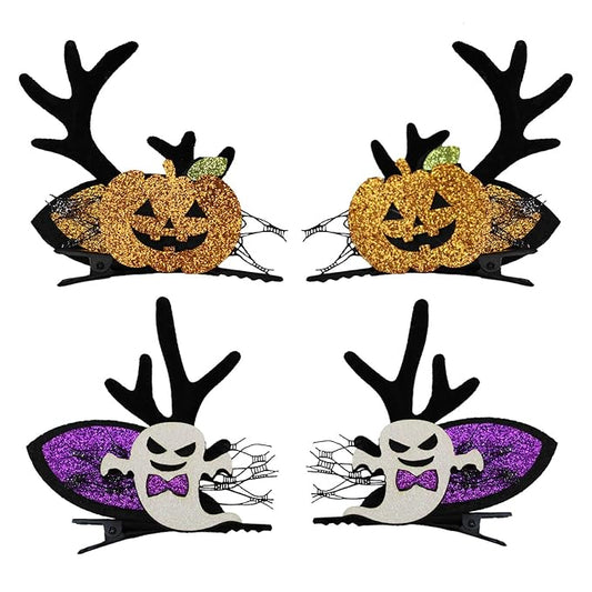 Baby Girls' Hair Accessories: Bat Bows, Pumpkin Hair Clips 4pcs