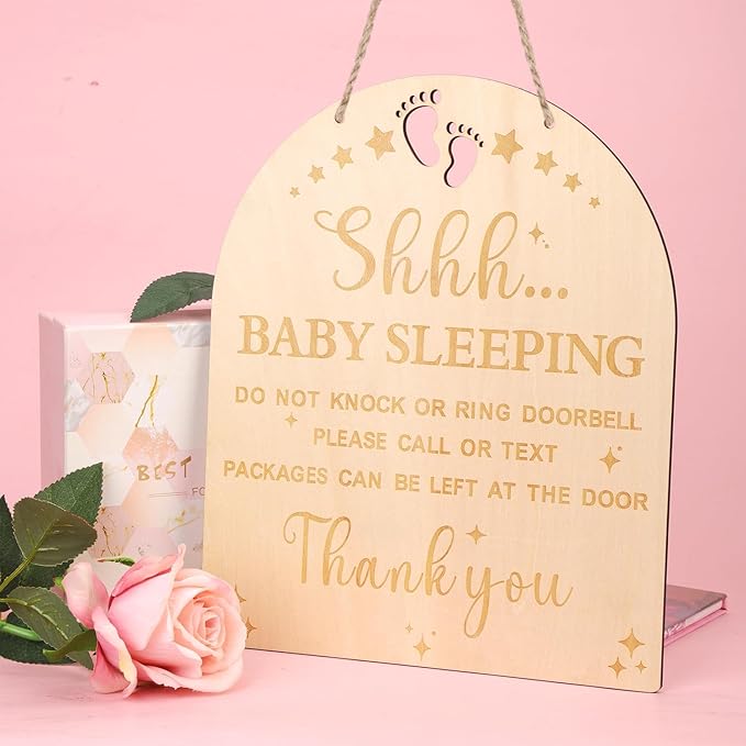 Baby Sleeping Sign for Front Door, 11.81x9.84" Do Not Knock