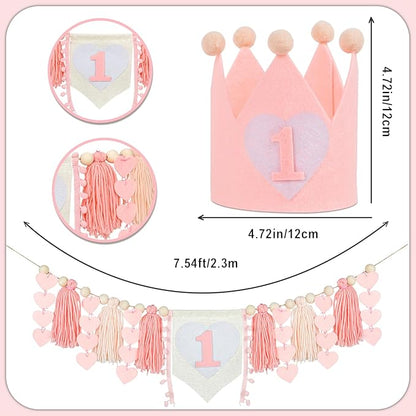 1st Birthday Decorations for Girl High Chair Banner with Crown