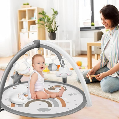 dearlomum Baby Play Gym Mat, Tummy Time Mat with 6 Detachable Toys for Stage-Based Sensory & Motor Skill All Development