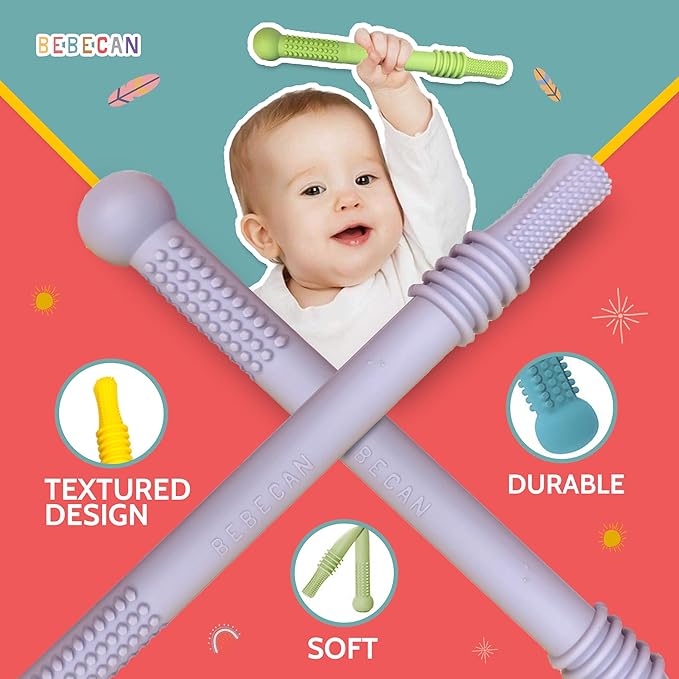 Teething Sticks for Babies 0-36 Months - Super Soft Silicone Teethers in 6 Vibrant Colors, Infant Teething Relief