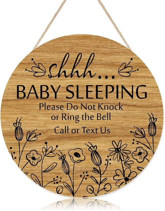 Shhh... Baby Sleeping Hanging Sign Plaque, Do Not Knock Or Ring The Bell
