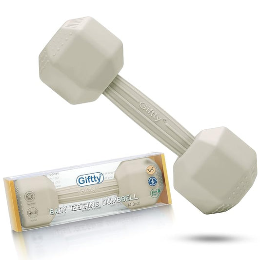 Giftty Baby Dumbbell Toy - Silicone Infant Rattle Teething Toy Teether Toddler Sensory Toy Durable Safe Exercises Workout Weight (1pcs 4.8oz