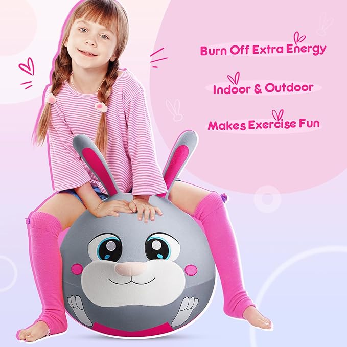Hopper Ball - Inflatable Bunny Jumping Ball- Rabbit Plush Hippity Hop Toys for Kids, 18 Inch Bouncy Ball with Handle for Boys Girls Aged 3-8