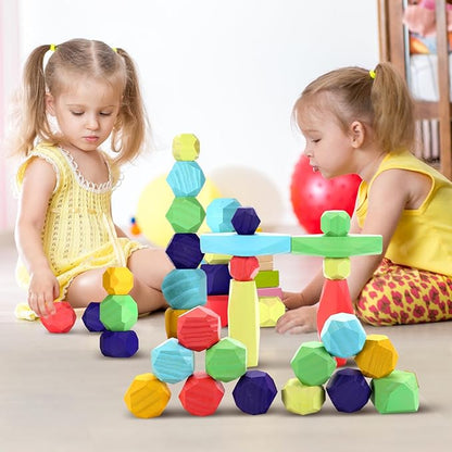 oathx Montessori Toys Wooden Blocks for Toddlers 1-3, 28Pcs Extra Large Stacking Stones Building Blocks 1+ Year