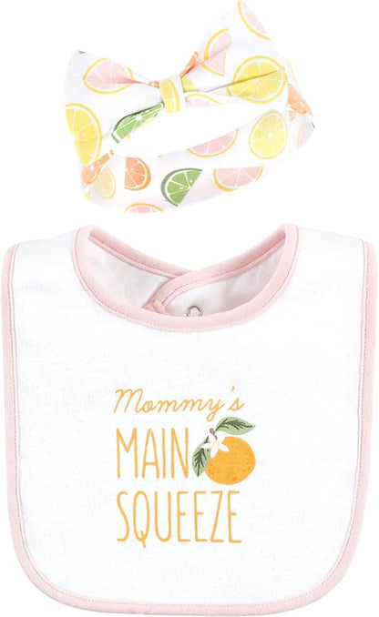 Hudson Baby Unisex BabyCotton Bib and Headband or Caps Set