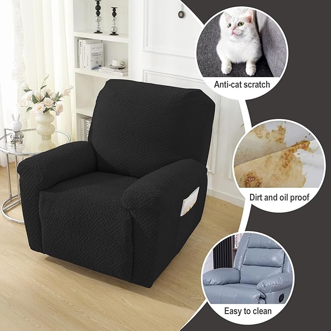 NORTHERN BROTHERS Recliner Chair Covers, Lazy Boy Recliner Covers, Stretchy Cover for Recliner Chairs, Black