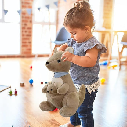 Kangaroo Stuffed Animal Plush Doll - Mother Kangaroo with Removable Child Kangaroo Plushies, Adorable Plushie for Ages 3 and Up (Brown,15.74 inch)