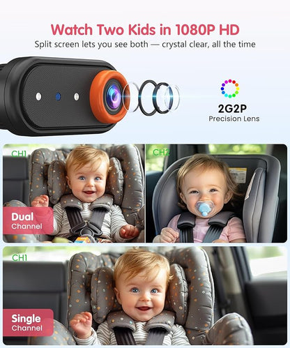 Baby Car Camera – Dual 1080P Rear-Facing Monitor for 2 Kids with 5.2" HD Display, Night Vision, Easy Install & Anti-Shake Mount for Car Seat View