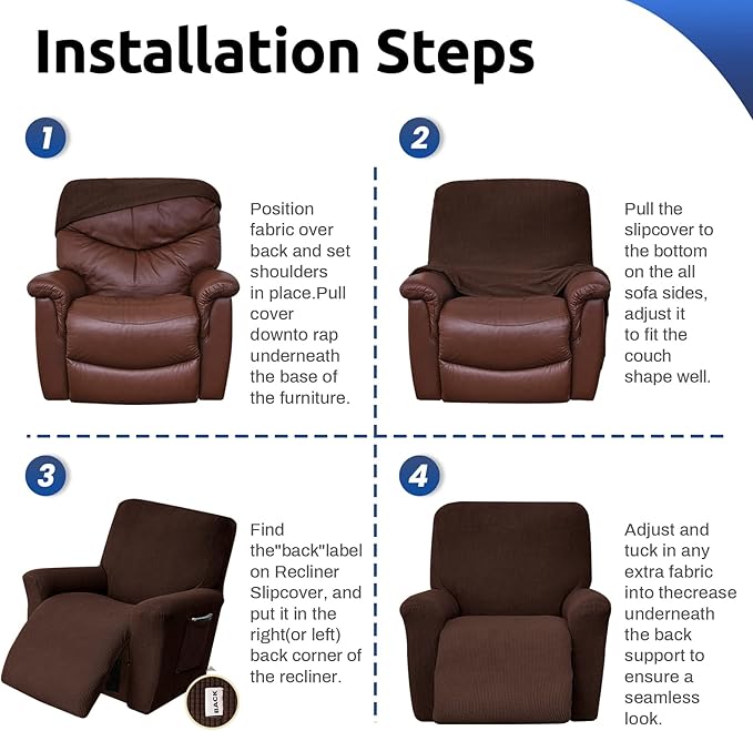 KEKUOU Recliner Chair Covers Lazy Boy Recliner Covers Stretch Couch Cover Slipcovers 1 Piece Furniture Protector with Elastic Bottom for Dog,Kids.(Recliner, Chocolate)