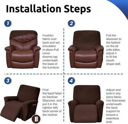 KEKUOU Recliner Chair Covers Lazy Boy Recliner Covers Stretch Couch Cover Slipcovers 1 Piece Furniture Protector with Elastic Bottom for Dog,Kids.(Recliner, Chocolate)