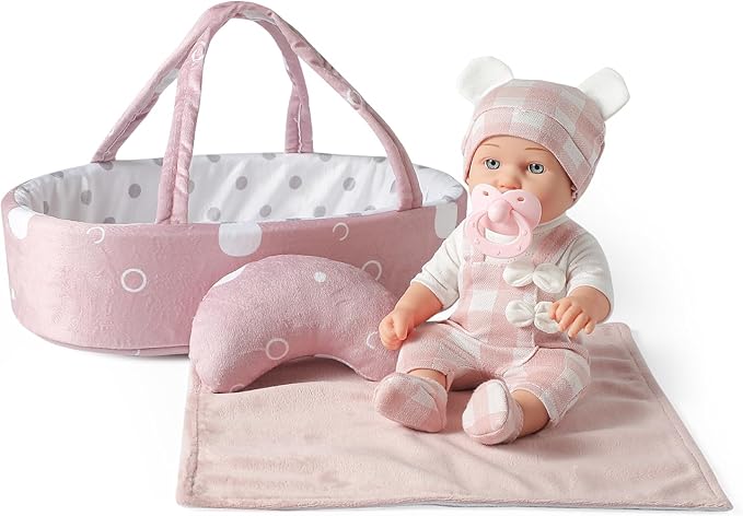 12 Inches Baby Doll Toys Set with Accessories, Includes Baby Doll Carrier Bassinet Bed 3+