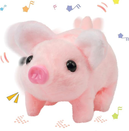 Hopearl Walking Piggy Pet Interactive Crawling Piglet Electronic Plush Toy Pig Oink Twitch Nose Wag Tail Animated Gifts for Toddlers Birthday, Pink 8''