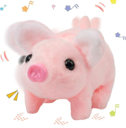 Hopearl Walking Piggy Pet Interactive Crawling Piglet Electronic Plush Toy Pig Oink Twitch Nose Wag Tail Animated Gifts for Toddlers Birthday, Pink 8''