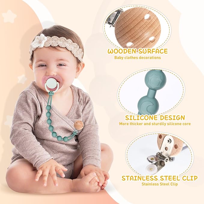 AIXMEET 4-Pack Silicone Pacifier Clip Holder, Soft Flexible Binky Clips