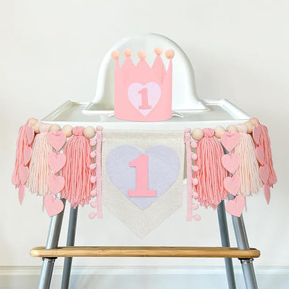 1st Birthday Decorations for Girl High Chair Banner with Crown