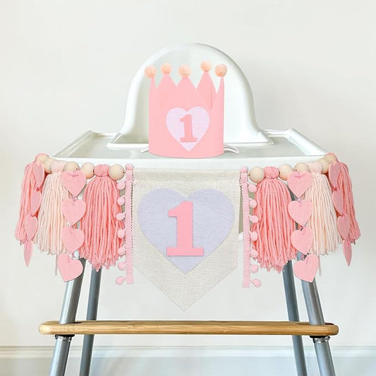 1st Birthday Decorations for Girl High Chair Banner with Crown