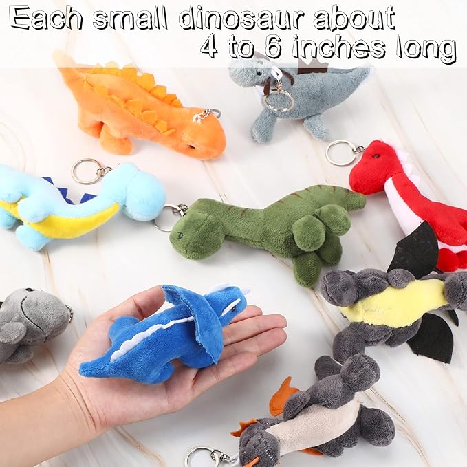 9 Pieces Dinosaur Stuffed Animals 4-6 Inch Mini Plush Dinosaur Figures Assortment Keychain Toy Soft Backpack Ornaments Pendant for Stocking Stuffers, Doll Machine