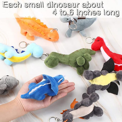 9 Pieces Dinosaur Stuffed Animals 4-6 Inch Mini Plush Dinosaur Figures Assortment Keychain Toy Soft Backpack Ornaments Pendant for Stocking Stuffers, Doll Machine