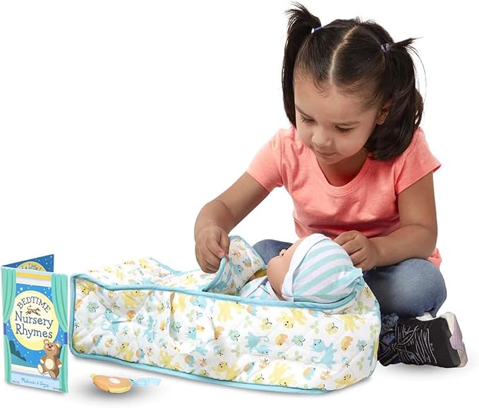 Melissa & Doug Mine to Love Bassinet Play Set Portable Carrier for Dolls with Crinkle Toy, for 3+ years