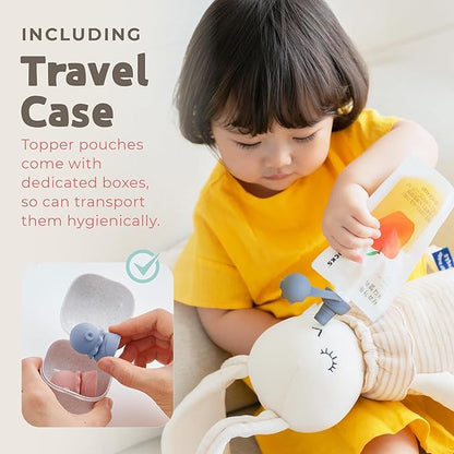 Octopus | Blue, Pink | SoftSip Food Pouch Toppper | 2EA + Travel Case | Prevent Spills & Leakage | Protect Child Baby Toddler Mouth | Food Grade Silicone Reusable | Baby Led Weaning | BPA Free