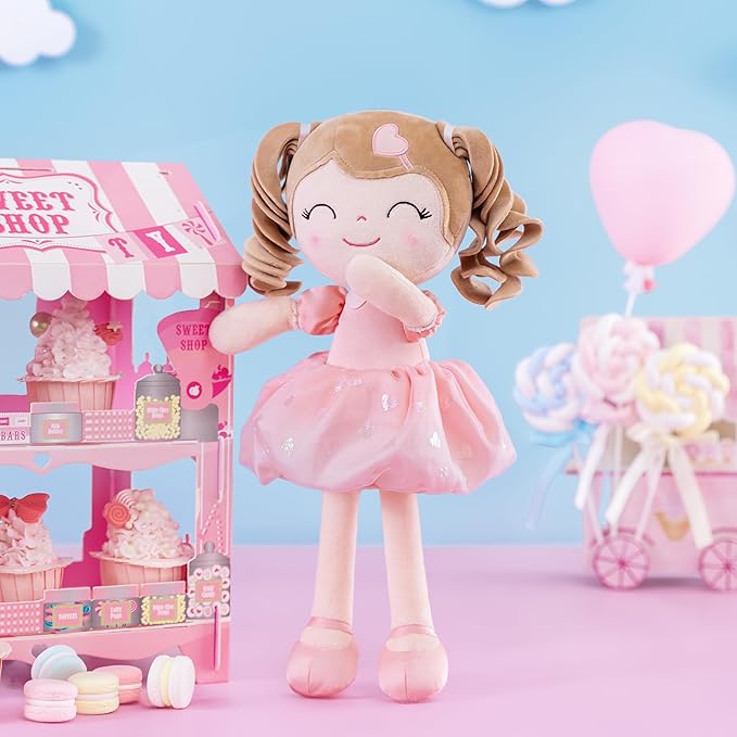 Gloveleya Baby Doll Baby Toys Gifts Plush Curly Kids Toys 2-4 Toddler 16" Pink