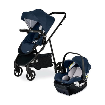 Britax Willow Brook Baby Travel System, Infant Car Seat and Stroller Combo with Aspen Base, ClickTight Technology, RightSize System and 4 Ways to Stroll, Navy Glacier