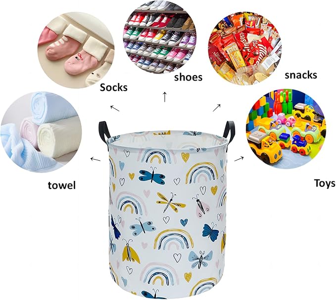 Round Rainbow Pattern Laundry Hamper Storage Basket Organizer Hamper Storage