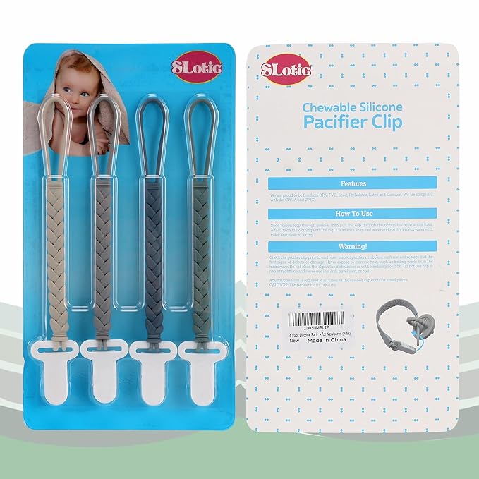 4-Pack Silicone Pacifier Clips with a Woven Rope Shape