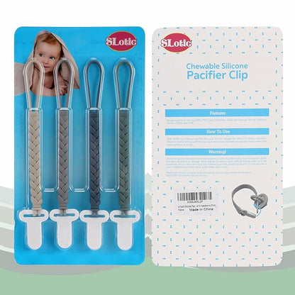 4-Pack Silicone Pacifier Clips with a Woven Rope Shape