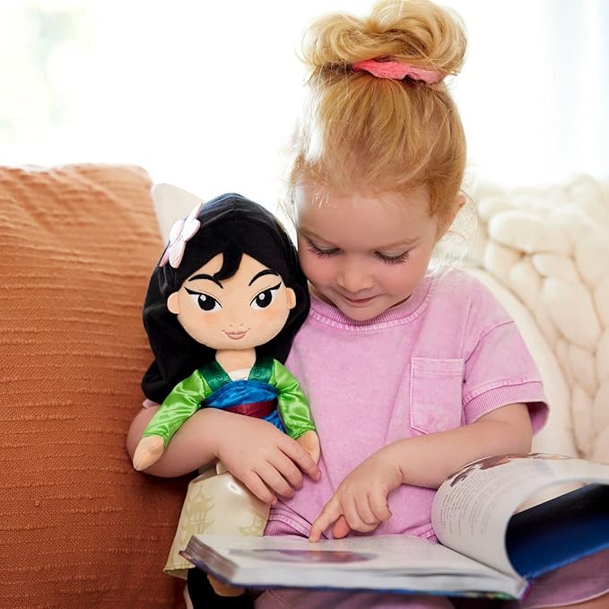 Disney Store Official Princess Plush Doll (Mulan) Medium 14 Inches, Princess Dolls with Embroidered Features