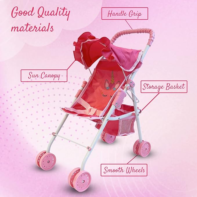 My First Baby Doll Stroller for Toddlers 3 Year Old Girls, Little Kids | Folding Baby Stroller for Dolls