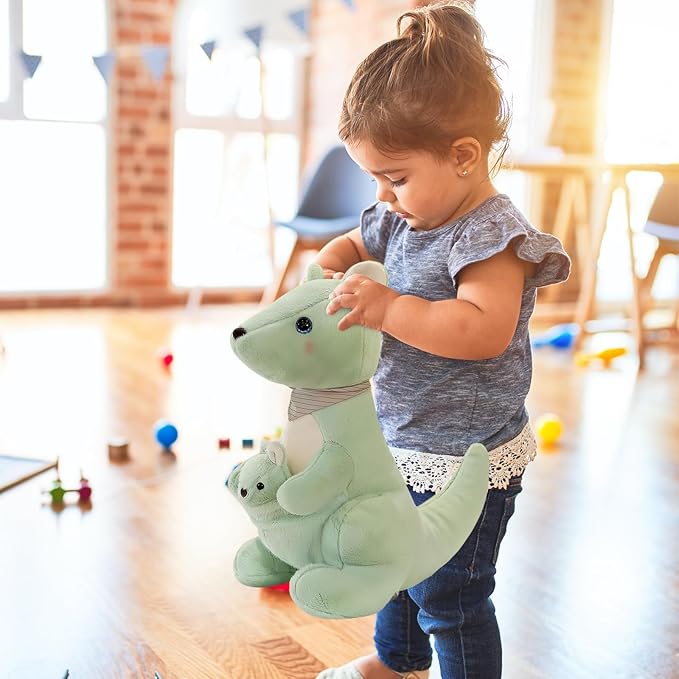 Kangaroo Stuffed Animal Plush Doll - Mother Kangaroo with Removable Child Kangaroo Plushies, Adorable Plushie for Ages 3 and Up (Green,19.68 inch)