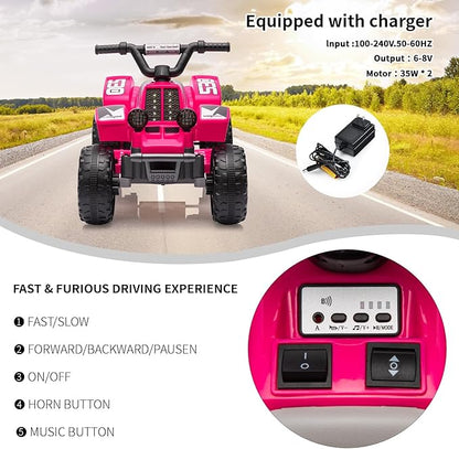 Hetoy 6V Kids Ride On Electric ATV, Ride Car with LED Headlights 1-3 Boys