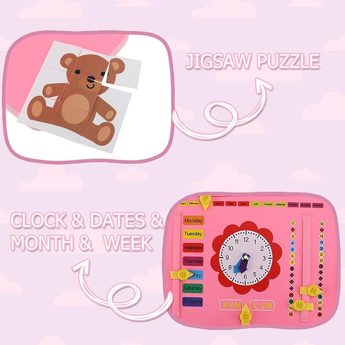 Guolely Busy Board Montessori Toy for 1 2 3 4 Year Old Toddlers - Educational Activity Developing Sensory Board for Basic Dress Fine Motor Skills