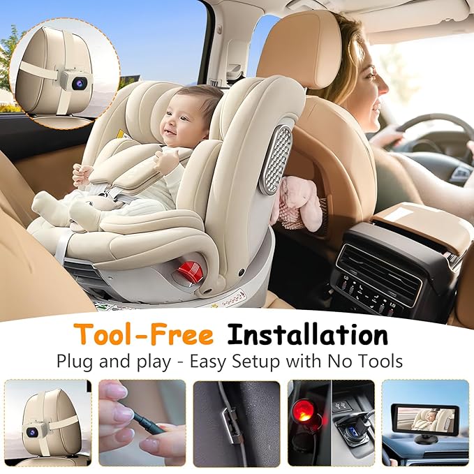 Yakry 2-Kids Baby Car Camera for Seat: 6.9 Inch Split-Screen Display with 2 Cameras Rear Facing - HD 1080P, IR Night Vision, Easy to Install Backseat Camera with 150°Wide Angle White
