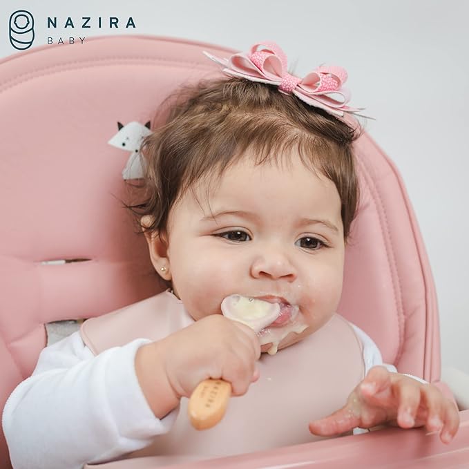 Baby Self Feeding All Natural Beech Wood Fork and Spoon Set - BPA Free, Toddler Tableware, Suitable For Stage 1 Babies - Soft Curved Food Grade Silicone Head (Magic Mint)