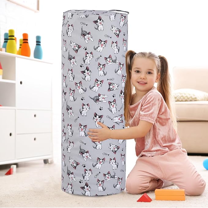 Stuffed Animal Storage Bean Bag Chair Cover (No Filler), Cylinder Plush Toy Storage Stuff and Sit Seat for Kids Boys and Girls, Canvas Large Soft Sit & Play Sofa with YKK Zipper