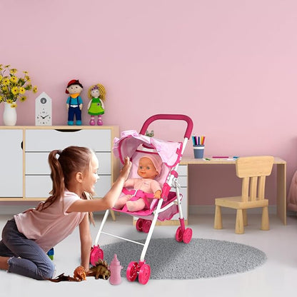 ANNIVIA Baby Doll Stroller Baby Doll Pram Baby Doll Carriage (DA004L Pink)…