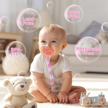 Pacifier Clip for Boys Girls Floral Daisy Macrame Baby Paci (1pack:Pink Daisy