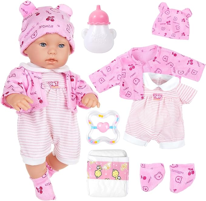 12 Inch Baby Doll Playset with Reborn Baby Dolls Clothes