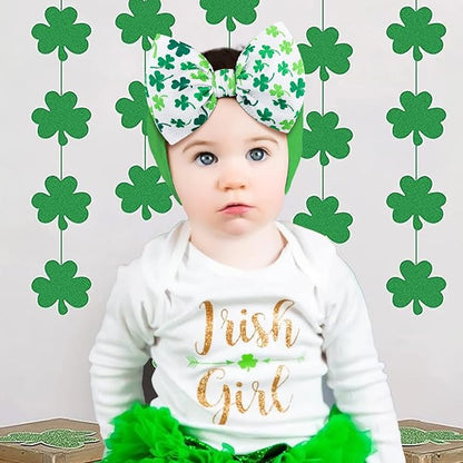 YanJie Hairband, Green Clover St.Patrick's Day Baby Girls Headbands 100% Handmade 1 Set 4.5 Count