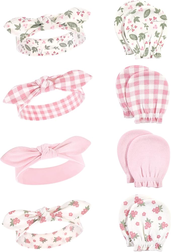 Hudson Baby Baby Girls' Cotton Headband and Scratch Mitten Set